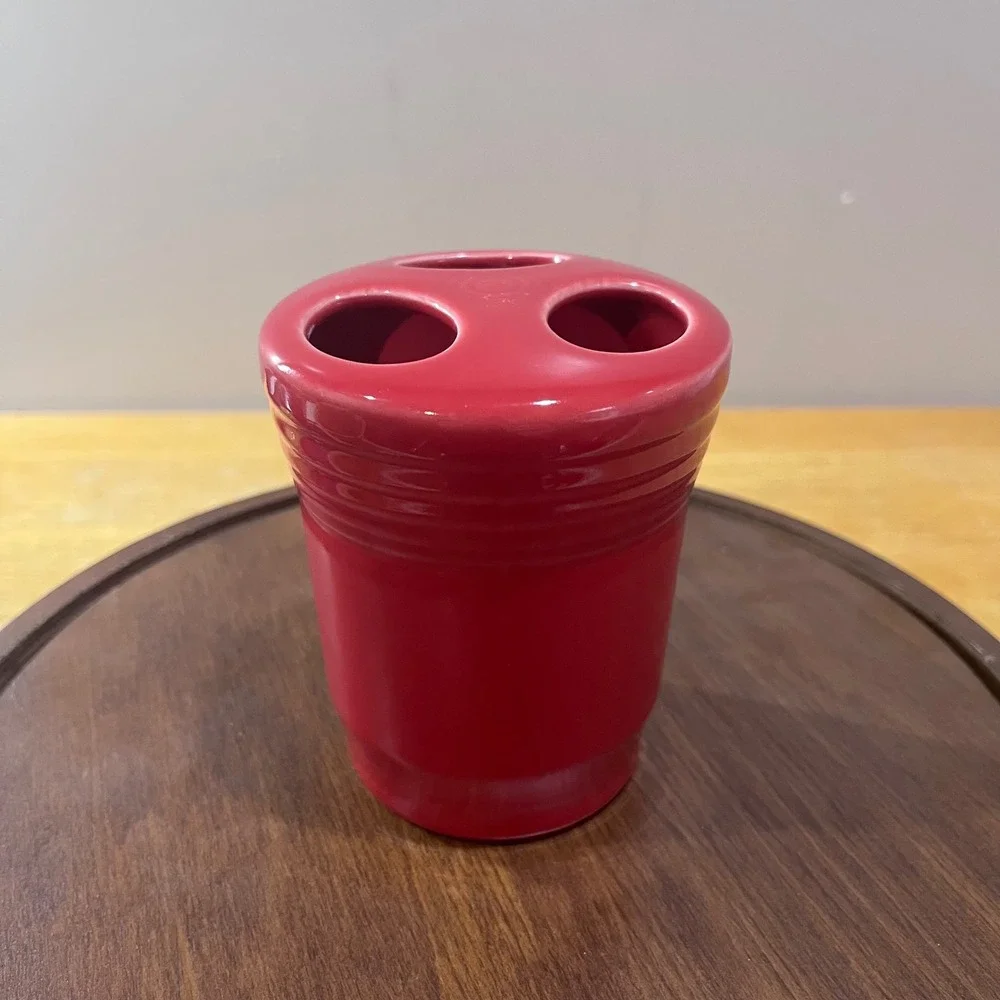 Fiesta Scarlet Red Toothbrush Holder Vtg Art Deco‎ Ceramic HLC USA 4.5